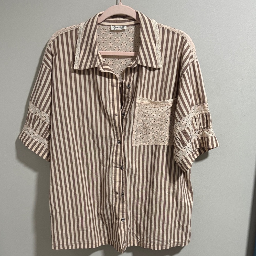 Free People Clear Skies Button Up Blouse-Striped - Picture 3 of 5